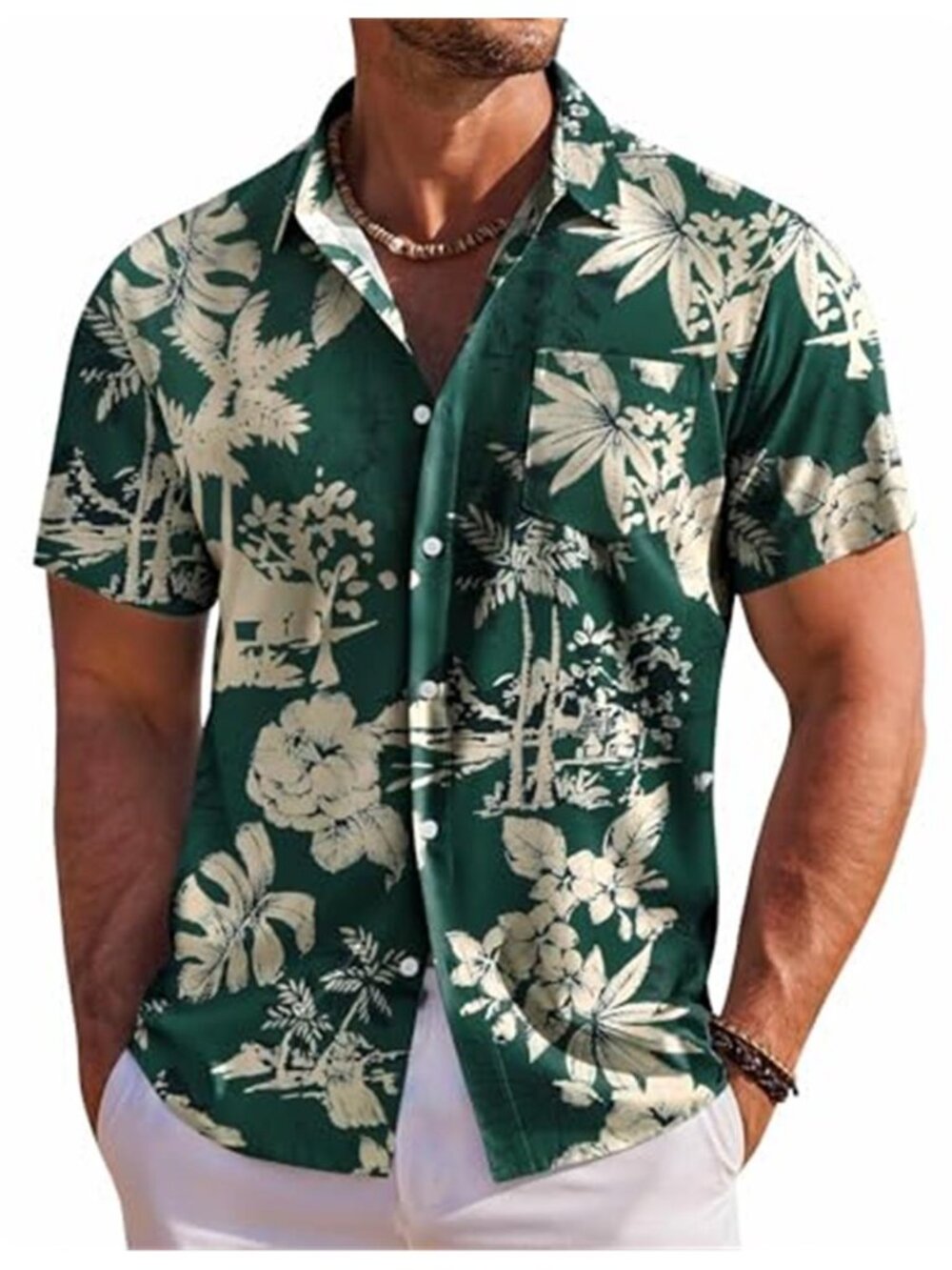 Mens Hawaiian Shirt Tropical Button Up Short Sleeve Beach Vacation Camp Shirt